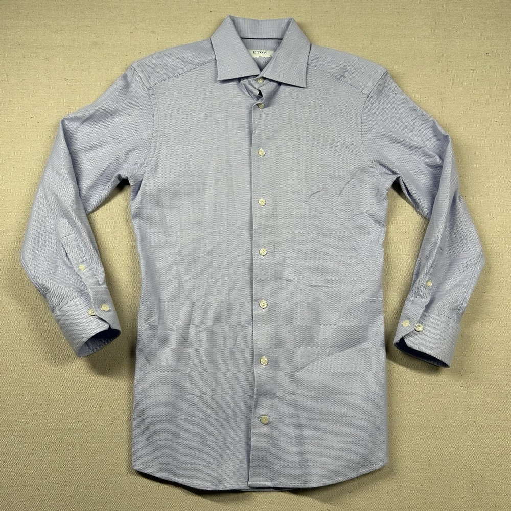 Eton Shirt Mens 15.5 Slim Fit Lyocell *Altered* Button Dressy Modern Solid Slim
